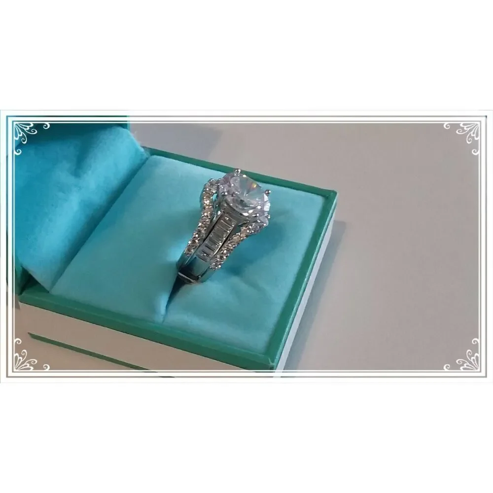 Gorgeous 10.18 Ct. Genuine Diamond Simulant Oval~Baguette~Round Bridal Set #8
